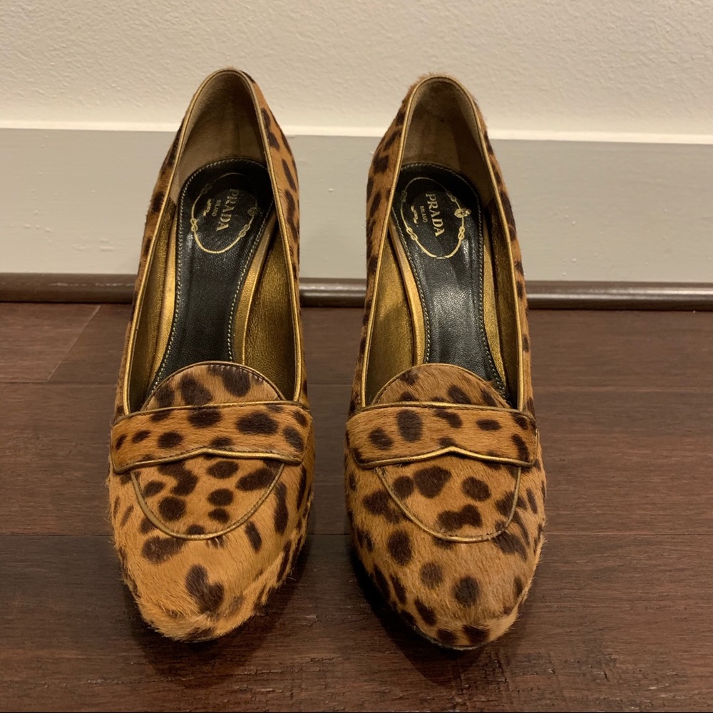37.5 Prada calf hair leopard platform loafer pumps - Picture 3 of 7